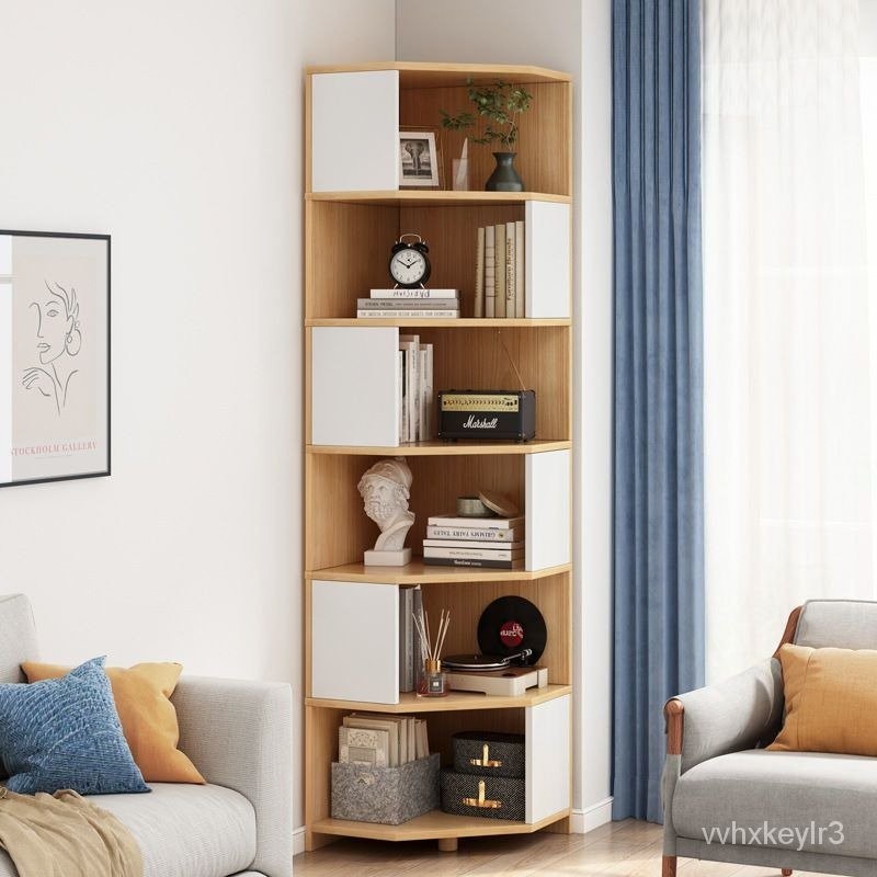 Simple side cabinet bookshelf floor-to-ceiling bookcase living room triangle corner frame corner cab