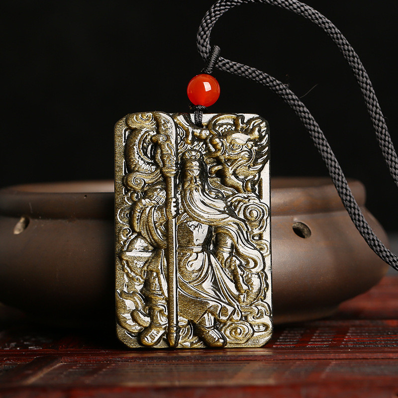 [จัดส่งด่วน] จี้.obsidian กวนกง ออกแบบตามธีมเทพเจ้าแห่งความมั่งคั่ง เหมาะสำหรับผู้ชาย พร้อมสร้อยคอมุ