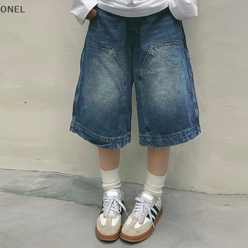 ONEL Y2K Vintage Baggy Jean กางเกงขาสั้นสตรีล้างขากว้าง Capri กางเกง Casual Barrel กางเกงยีนส์กางเกง