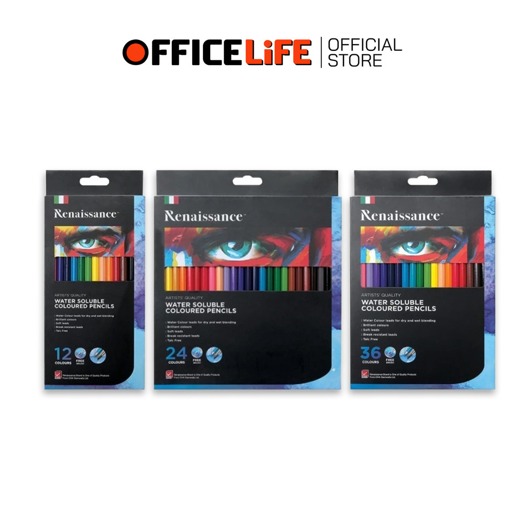 Renaissance (เรนาซองซ์) สีไม้ สีระบายน้ำ ขนาด 12 สี / 24 สี / 36 สี แถมฟรี พู่กันในชุดเซ็ท ( 1 กล่อง