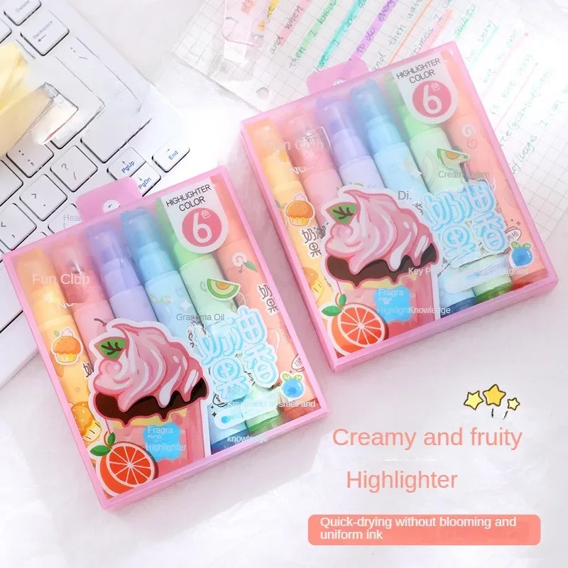 6pcs Creamy Fruity Aroma Highlighters Pastel น่ารัก Highlighter คละสีแห้ง Fast สําหรับ Bible Journal