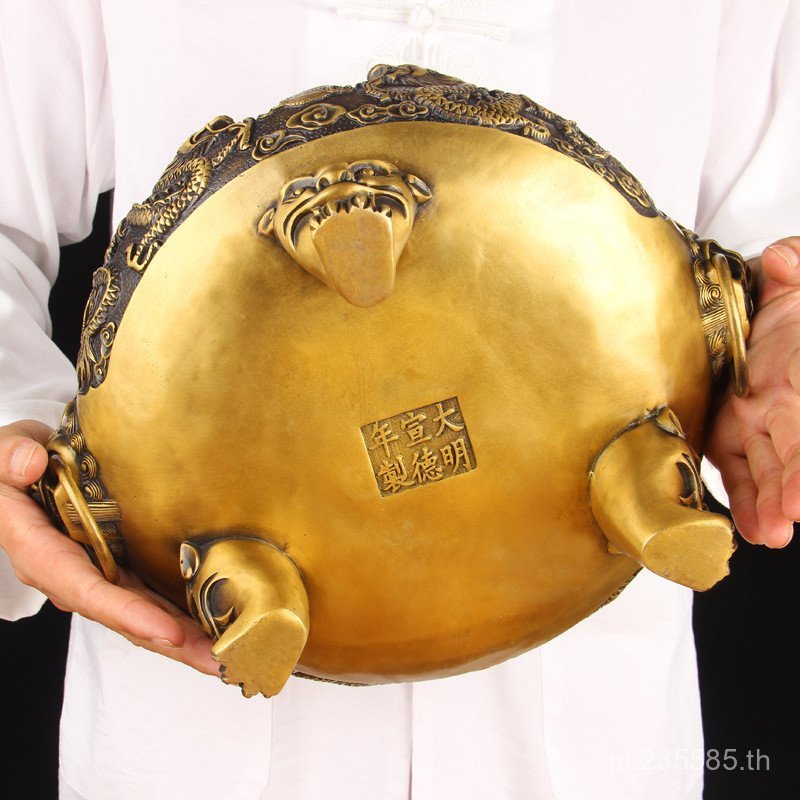 กระถางธูปทองแดงทองแดง OQ5M กระถางธูปทองแดงสามขาทองแดง Guan Gong เครื่องประดับเครื่องประดับมังกรคู่ D