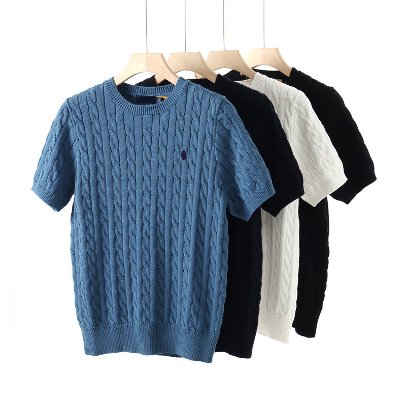 BRB7 Ralp*-La***n Spring Summer New Twisted Knit Men's Round Neck Half Sleeve Thin Sweater Youth Cas