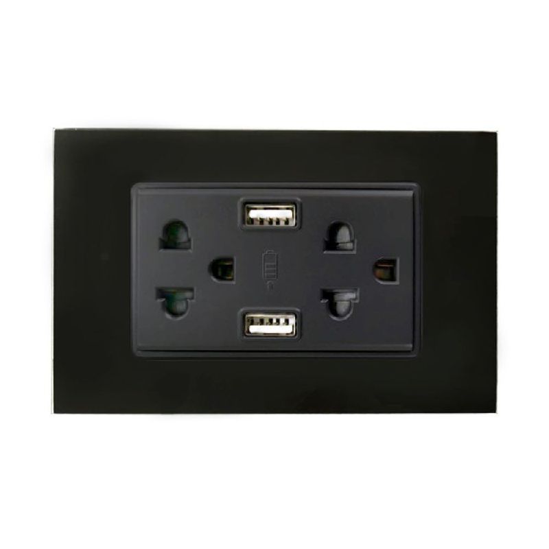MAX LIGHT TH-RG เต้ารับ 3 ขา USB SFU216B ดำ