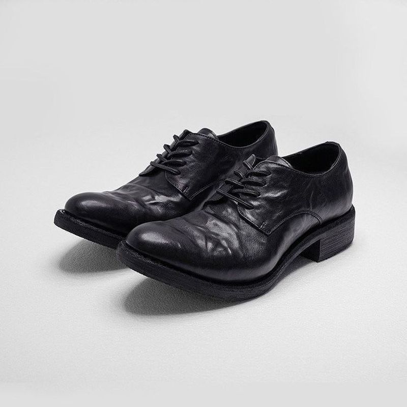 Thick-Soled Groom Shoes Square Toe Leather Shoes Mens British Style Business Derby Shoes Young