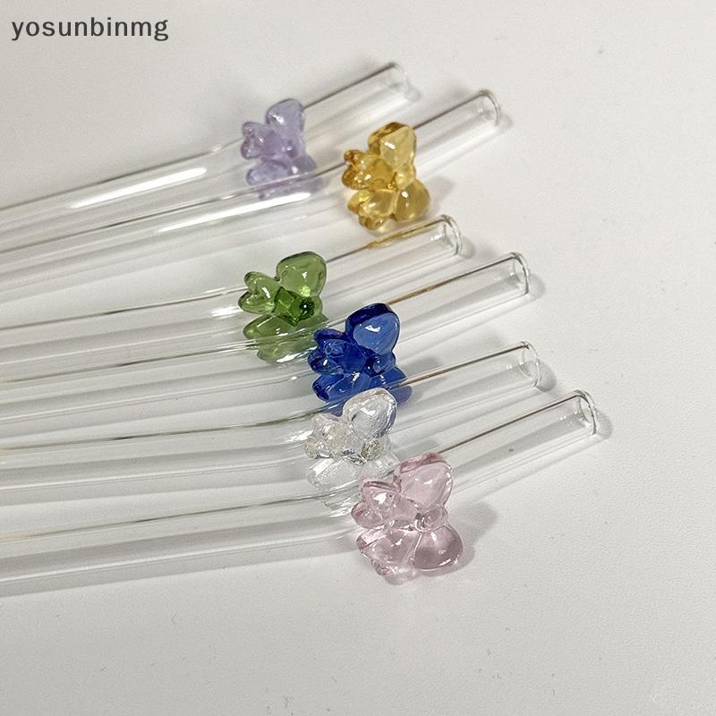 Yosunbinmg] 1 PC 8 มม.หลอดแก้ว,หลอดดื่มแบบใช้ซ้ําได้น่ารักผีเสื้อทนความร้อนฟางสําหรับเทศกาลงานแต่งงานCotail Bar Beachsใหม่