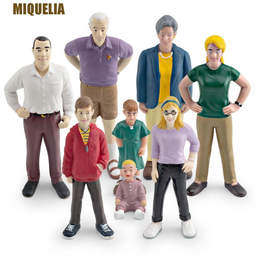 MIQUELIA ครอบครัวบทบาทเล่นตุ๊กตา,มือทาสีแกล้งทําเป็นเล่นโมเดลคนจิ๋ว,วัสดุ PVC ที่แตกต่างกันท่าทางสมจริงรายละเอียดคน Action Figure ของเล่นเด็ก