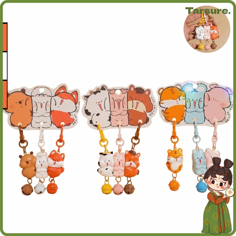 TARSURETH 3 ชิ้นชุดพวงกุญแจสัตว์, การ์ตูนเรซิ่น Magnetic Snap พวงกุญแจ, Charms Mini กระเป๋าเป้สะพายหลังแม่เหล็ก Charm Friends ของขวัญ