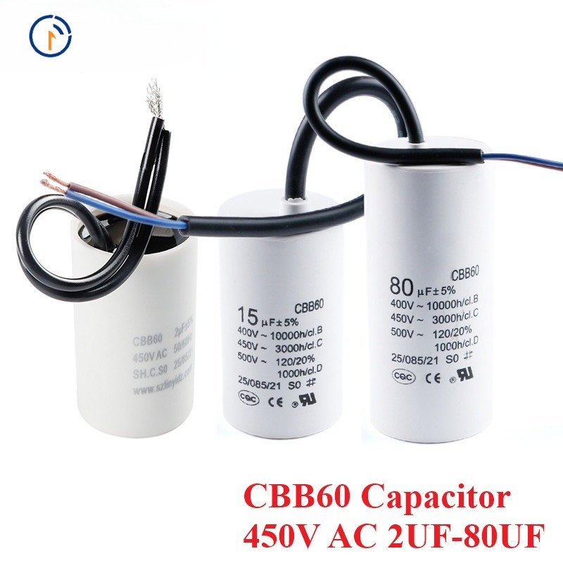 CBB60 ตัวเก็บประจุ 450V AC 2UF-80UF 8UF 10UF 12UF 14UF 15UF 16UF 18UF 20UF 30UF 40UF 50UF 60UF 70UF 
