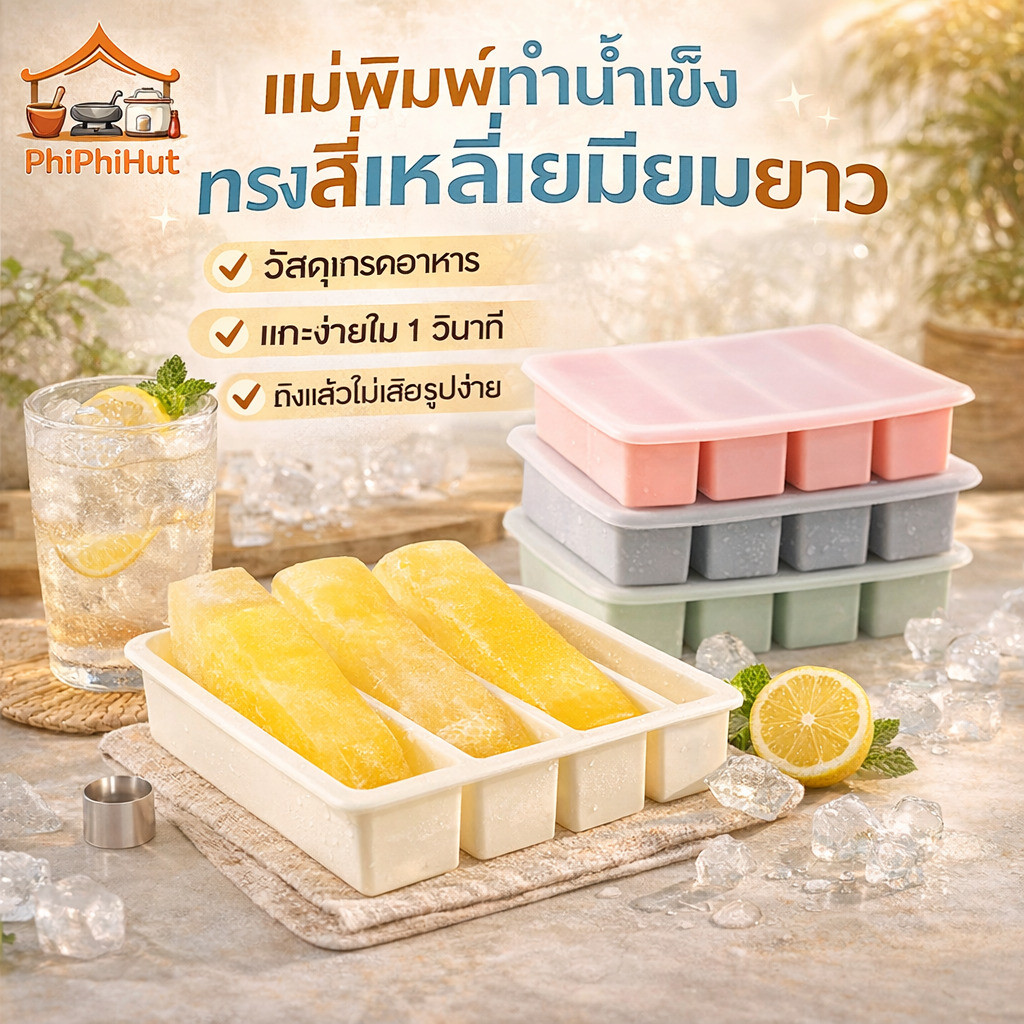 PPH แม่พิมพ์ทำน้ำแข็งทรงสี่เหลี่ยมยาว  ถาดน้ำแข็งแม่พิมพ์ซิลิโคน แม่พิมพ์ไอศกรีม