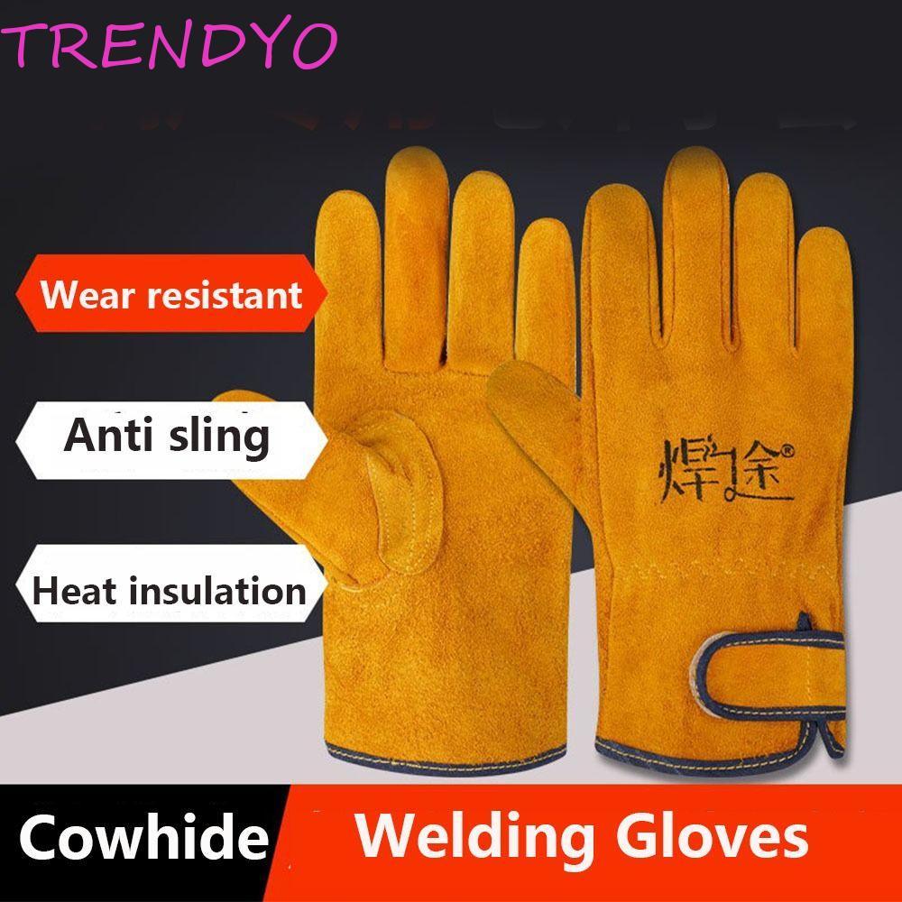 TRENDYO ถุงมือป้องกันแรงงาน 1 คู่, ถุงมือเชื่อมแบบหนาระบายอากาศได้, ถุงมือช่างเชื่อมทนความร้อนหนังวัวแข็งแรง, งานสําหรับงานหนัก