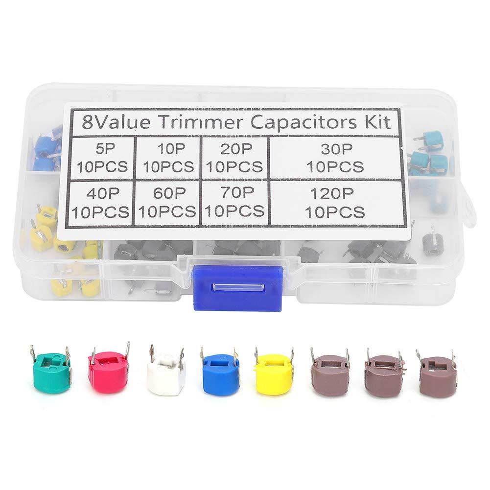 Thincol Trimmer Capacitor, 80 ชิ้น 6 มม.พลาสติก Assortment Kit, 8 ค่า, 5/10/20/30/40/60/70/120P, ชุด