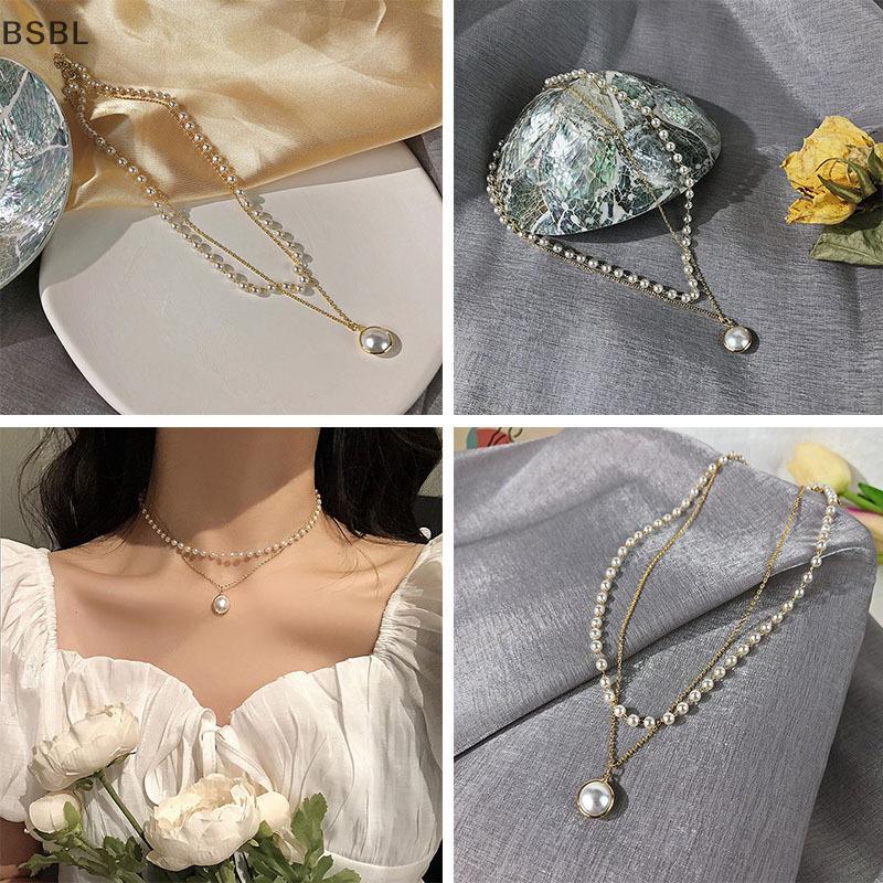 BSBL แฟชั่นสร้อยคอไข่มุกสุภาพสตรีประณีต Double Layer Clavicle Chain สร้อยคอ Choker เครื่องประดับสําห