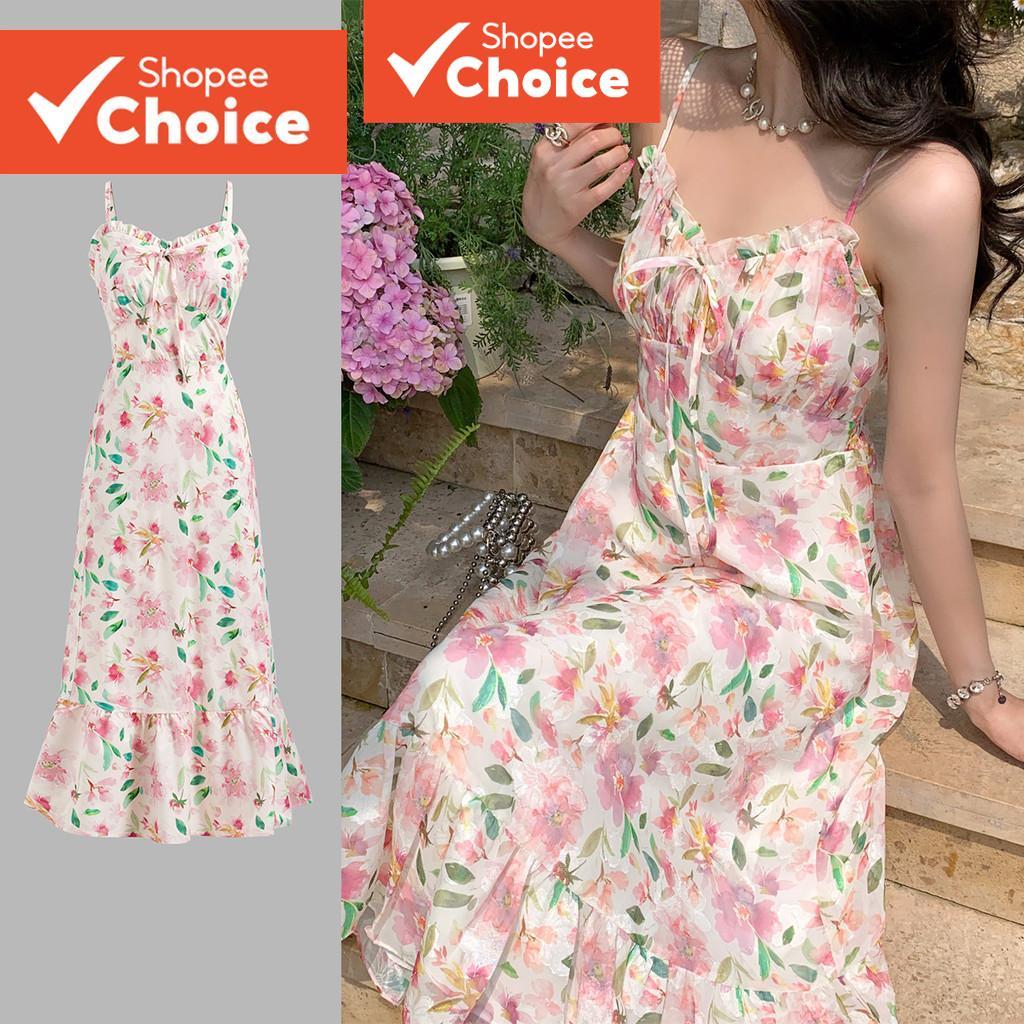 ผู้หญิง Boho Ditsy Floral Lace Up Zipper Dress L123ED635