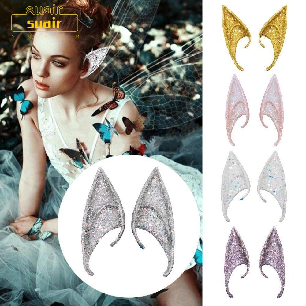 SUAIR Elven Ears Props, Glitter Anime Elf Ears, Latex คอสเพลย์ props DIY Fairy Ears คอสเพลย์