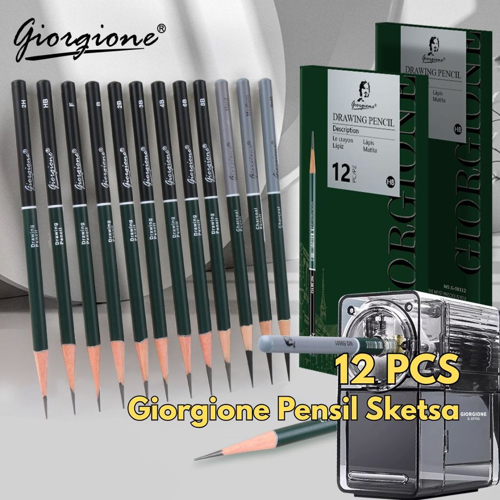 Giorgione ชุด 12 ชิ้น Mix Pencil Sketch 2H/HB/2B/4B/8B Complete Mix BR295