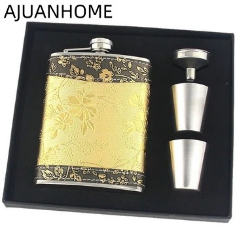 300-400ml พ็อกเก็ตขวดเหล้า กระติกน้ําดื่ม Leakproof พร้อมช่องทาง Whisky ขวด Flagon 18/8 สแตนเลสขวดสะโพกชุดกล่องของขวัญ