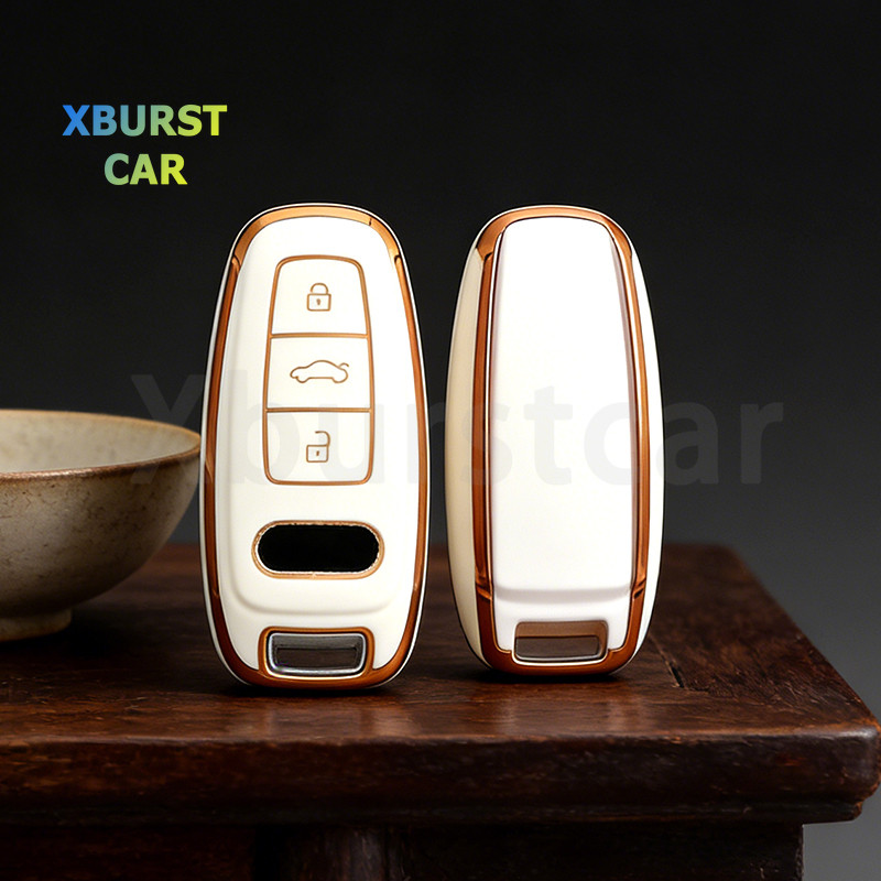Gold Edge Soft TPU สําหรับ Audi SQ8 R8 4K A8 E-tron Q5 Q7 Q8 C8 D5 A1 A3 A4 A6 A7 รถ Remote Key กรณี