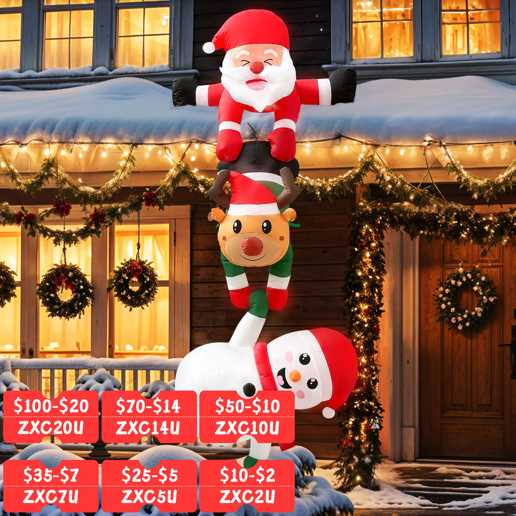 8FT Christmas Inflatables Decor, Climbing Santa Claus พร้อม Reindeer & Snowman/Elves, Xmas Decor สํา
