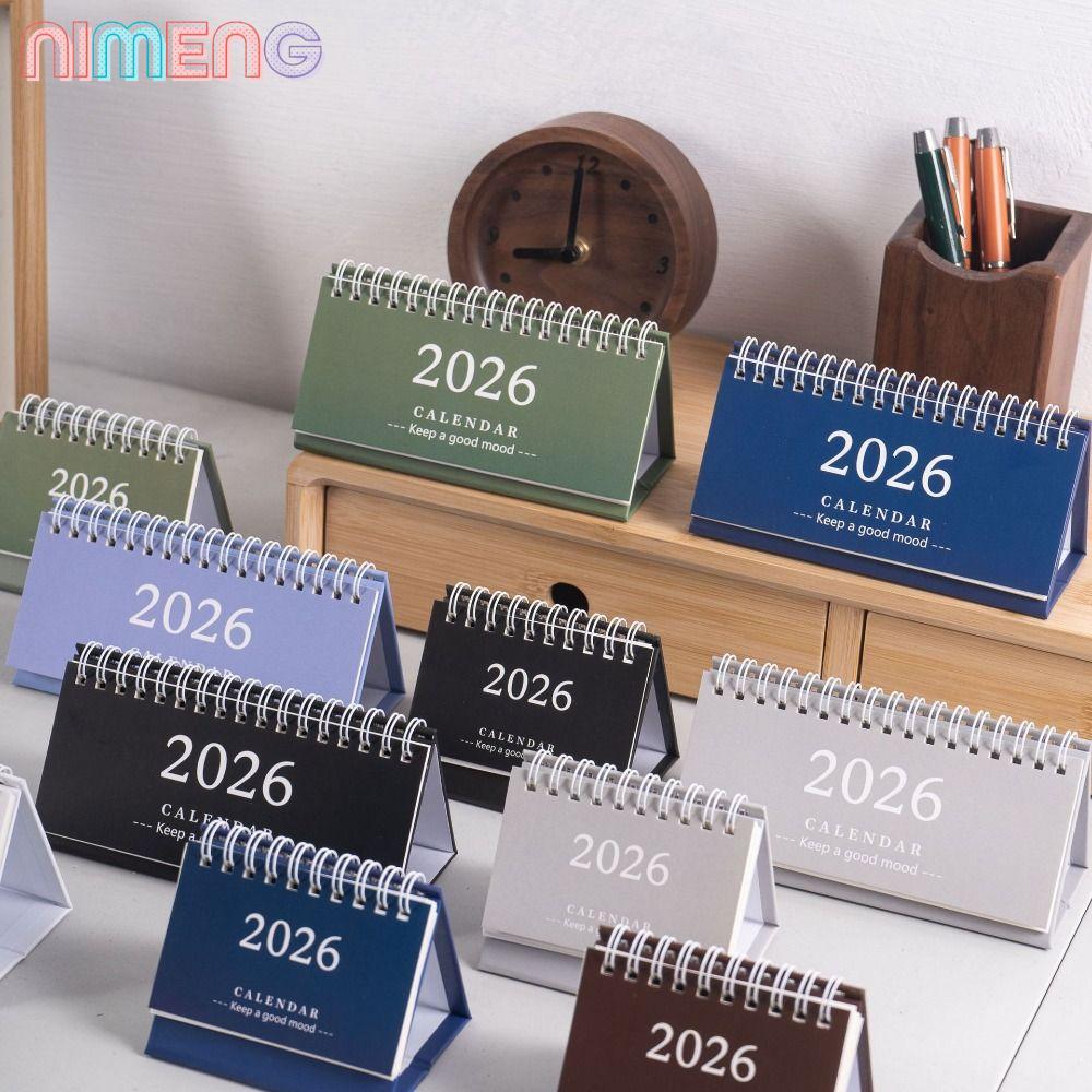 นิมิง 2026 ปฏิทินตั้งโต๊ะ, ปฏิทินมินิขดลวดแบบพกพา, ตกแต่งเดสก์ท็อปที่เรียบง่าย ปฏิทินภาษาอังกฤษอุปกรณ์สํานักงานโรงเรียน