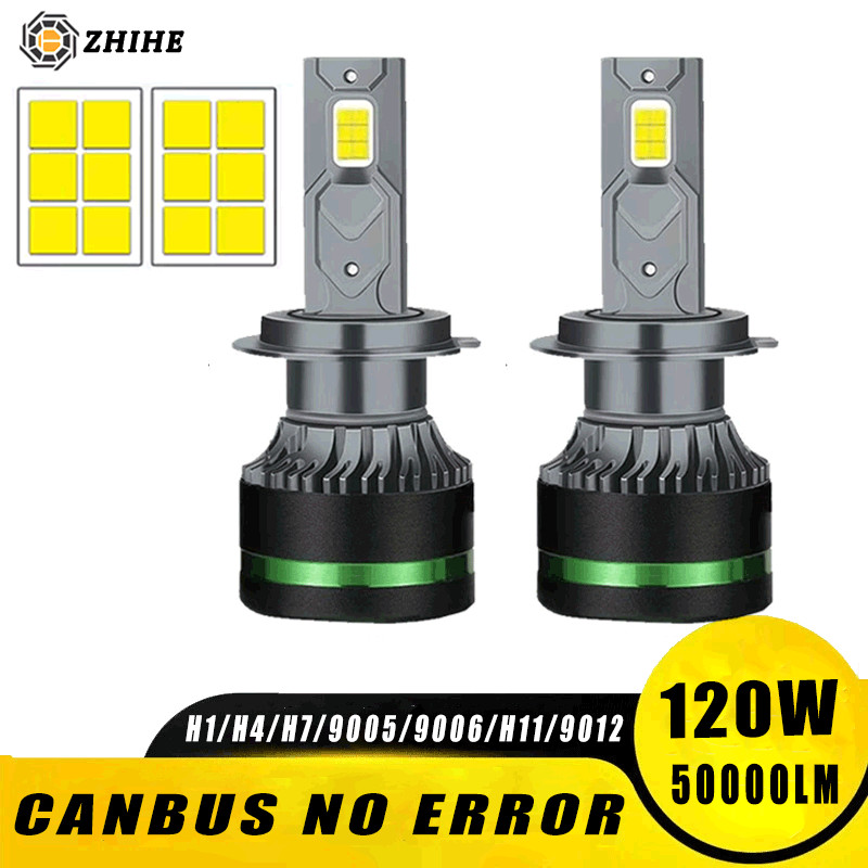 หลอดไฟหน้า LED ที่มีประสิทธิภาพสูง 120W 50000LM 6500K H1 H7 H11 H8 9005 9006 9012 H4 ไฟรถยนต์