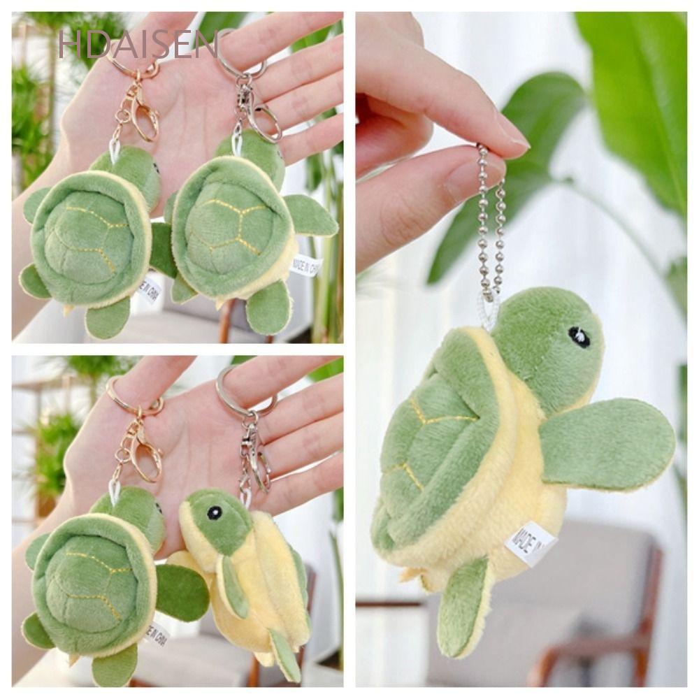 HDAISEN พวงกุญแจเต่า Plush PP cotton จี้เต่าโลหะน่ารัก พวงกุญแจตุ๊กตาเต่าของเล่นเด็ก
