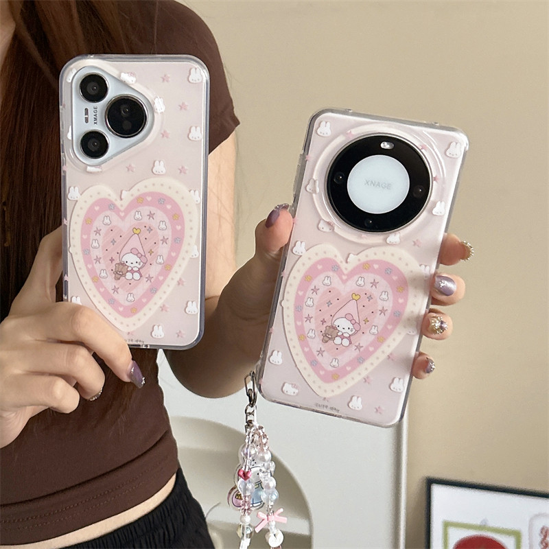 สําหรับiPhone 17 13 14 15 16 pro MaxกรณีเกาหลีIns Niche High-Endน่ารักสีชมพูสาวหัวใจStacked Loveกระต