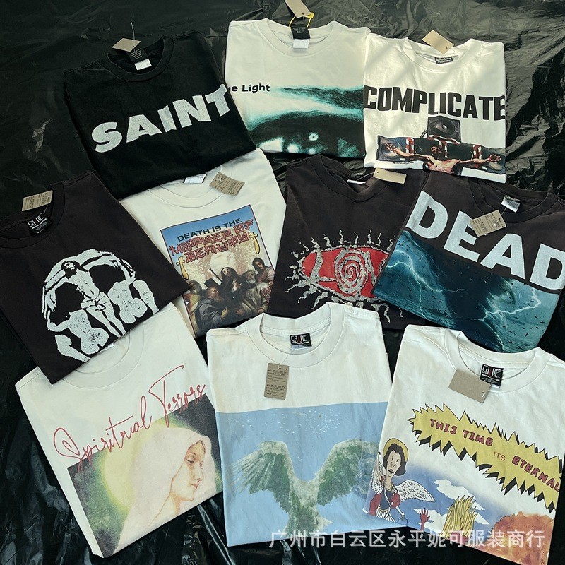 A1C9 NIC Saint Michael Washed Vintage Loose Couple Vintage Short Sleeve T Shirt shirt