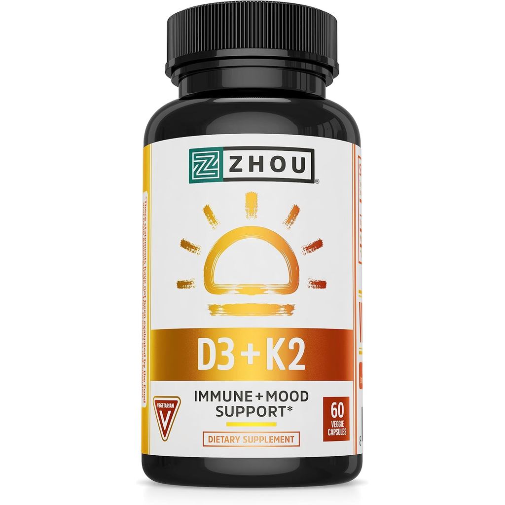 Zhu D3+K2-Vitamin D3K2 Women & Men Immune Support วิตามิน D3 และ K2 สูตรมังสวิรัติ 5,000IU วิตามิน D