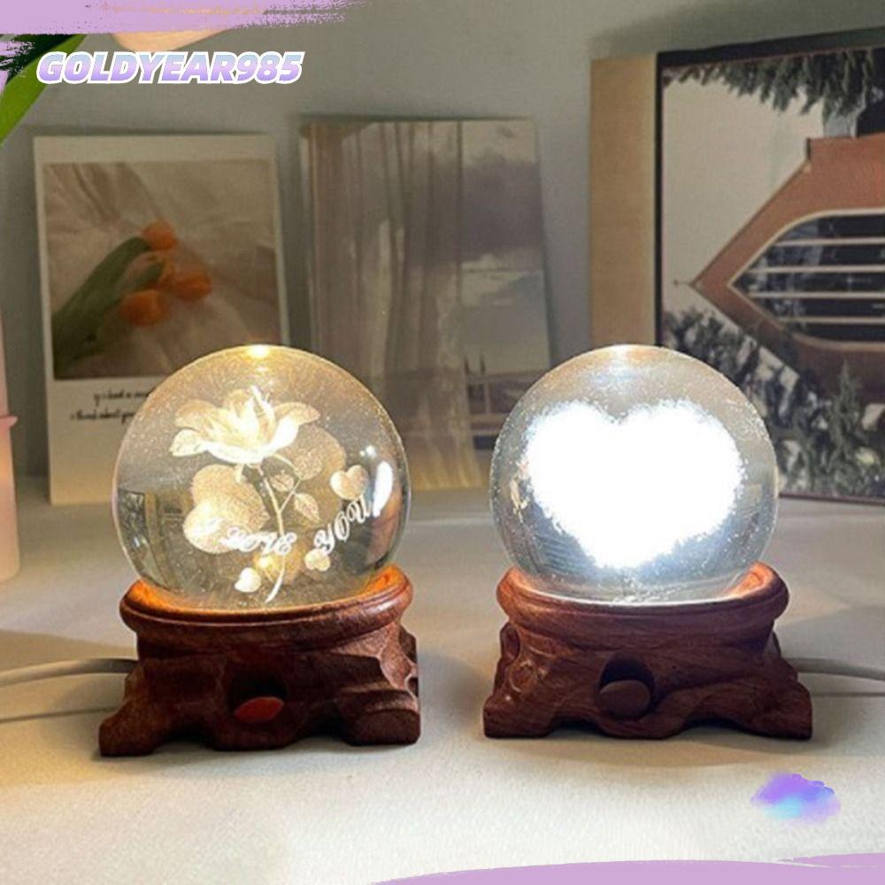 GOLDYEAR985 ฐานลูกบอลคริสตัล, LED Luminous Glass Sphere Holder,หัตถกรรมไม้การถ่ายภาพ Props เครื่องปร