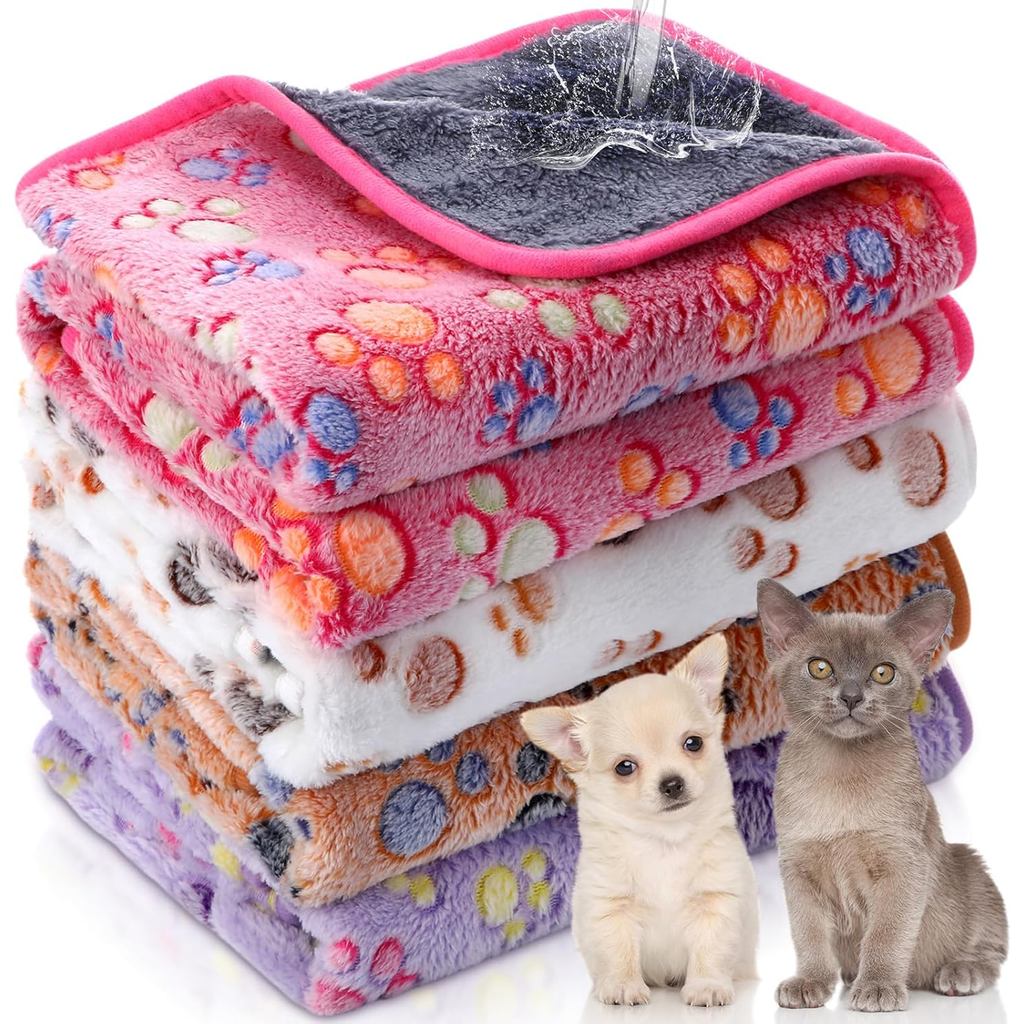 Panelee 4 ชิ้นผ้าห่มสุนัขกันน้ําล้างทําความสะอาดได้ Puppy Paw พิมพ์ผ้าห่มขนแกะสําหรับสัตว์เลี้ยงขนาด