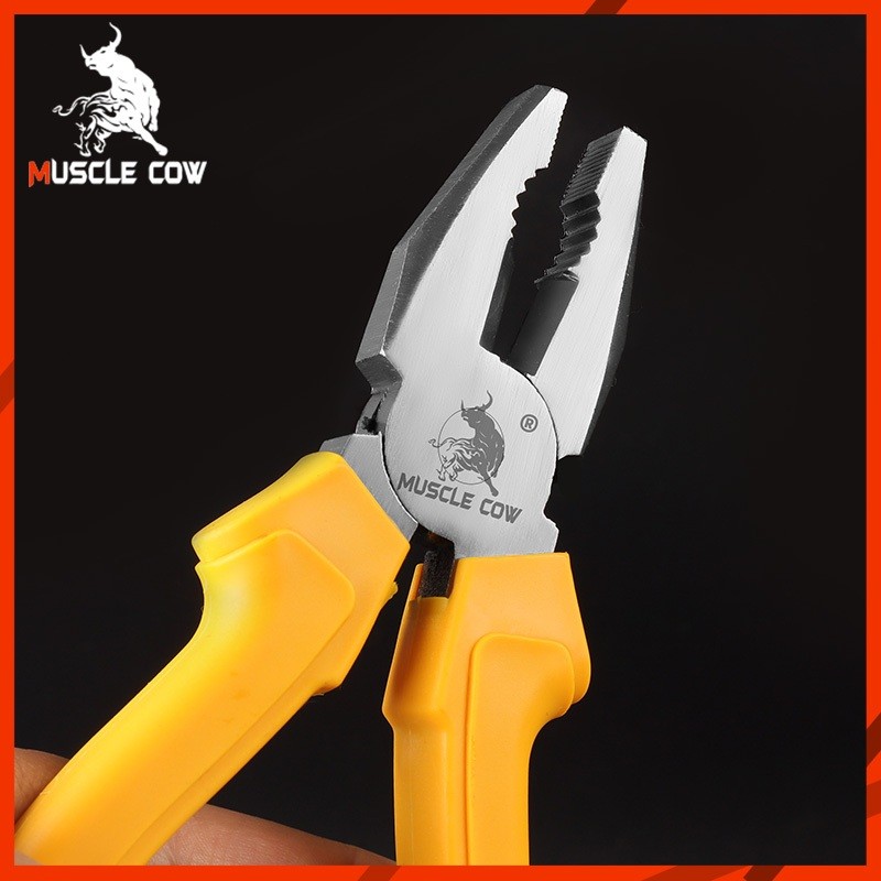 MUSCLE COW คีมอเนกประสงค์ คีมปากแหลม คีมตัดสายไฟ คีมปากจิ้งจก/ปากจระเข้ 6 นิ้ว/8 นิ้ว ที่จับสีเหลือง - รูปที่ 3