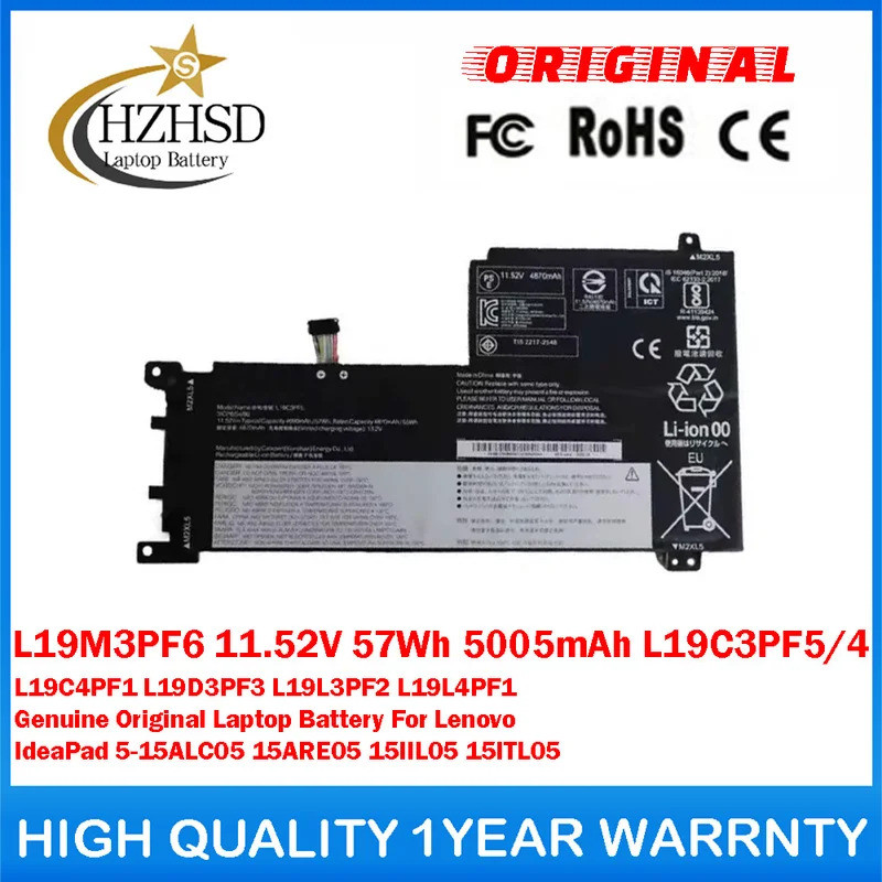 L19M3PF6 11.52V 57Wh 5005mAh L19C3PF5/4 L19C4PF1/D3PF3/L3PF2/L4PF1 ของแท้แล็ปท็อปแบตเตอรี่สําหรับLen