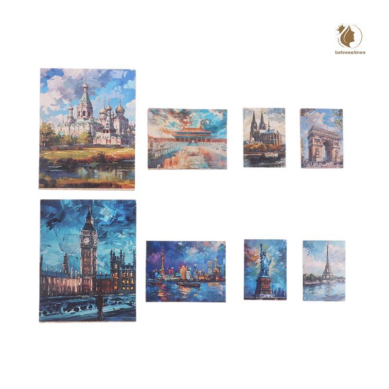 [PE] 4 ชิ้น/เซ็ต 1/12 ตุ๊กตาจําลองภาพวาดสีน้ํามันภาพจิตรกรรมฝาผนังภาพผนังตุ๊กตามินิห้องนั่งเล่นตกแต่