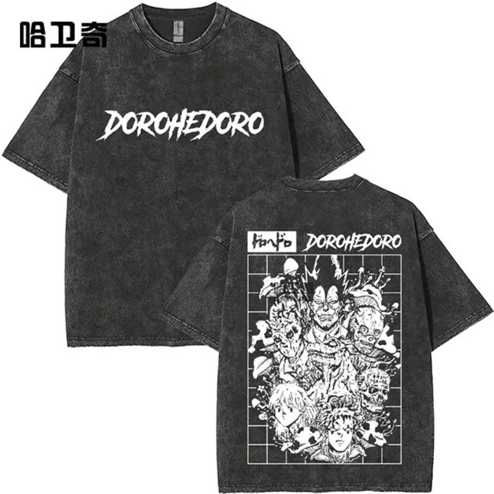 พร้อมสต็อก: Man Man เสื้อยืด Dark Fantasy Gothic Man กรณีผู้ชายขนาดใหญ่โบราณล้าง Street เสื้อผ้าเสื้