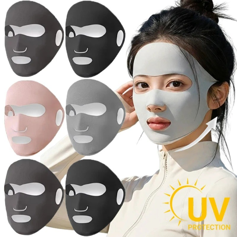1/3/5pcs ผู้หญิงผ้าไหมน้ําแข็งครีมกันแดด Face Mask - UPF50 + UV Protection Full Face Cover - ฤดูร้อน Breathable Cooling Face Gini
