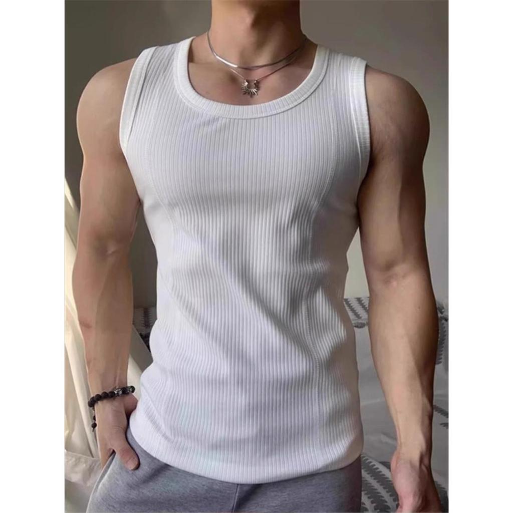 56MEN Tank BX11 เสื้อกล้ามชาย เสื้อแขนกุด ทรงสลิม สไตล์เกาหลี ผ้าฝ้ายโพลิเอสเตอร์อ แต่งเส้นหน้า Men Fashion