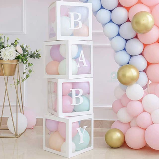 GeeParty กล่องบอลลูนโปร่งใส 25x25 ซม. สีขาว พร้อมสติ๊กเกอร์ตัวอักษร A-Z สำหรับวันเกิด งานแต่งงาน ปาร์ตี้ ตกแต่งงานเลี้ยง