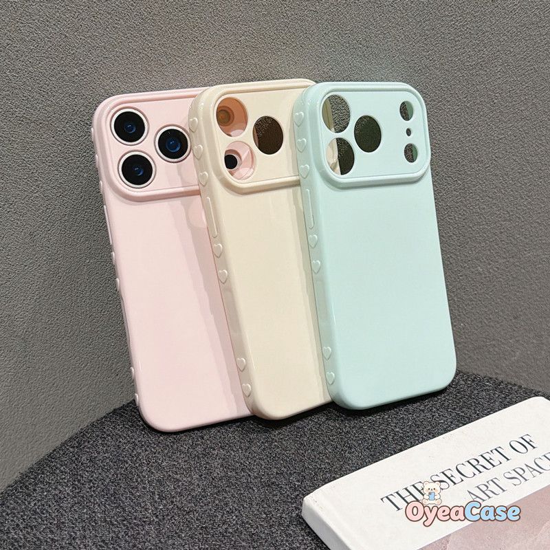 3D ยกด้านข้างหัวใจ Candy สี Ultra-Slim สําหรับ OPPO ค้นหา X9 Ultra X9S X8S + X8 Pro X7 F31 F29 F21 F21S Pro Plus 5G สีพาสเทลสีทึบขนาดใหญ่ฝาครอบหน้าต่างกล้อง