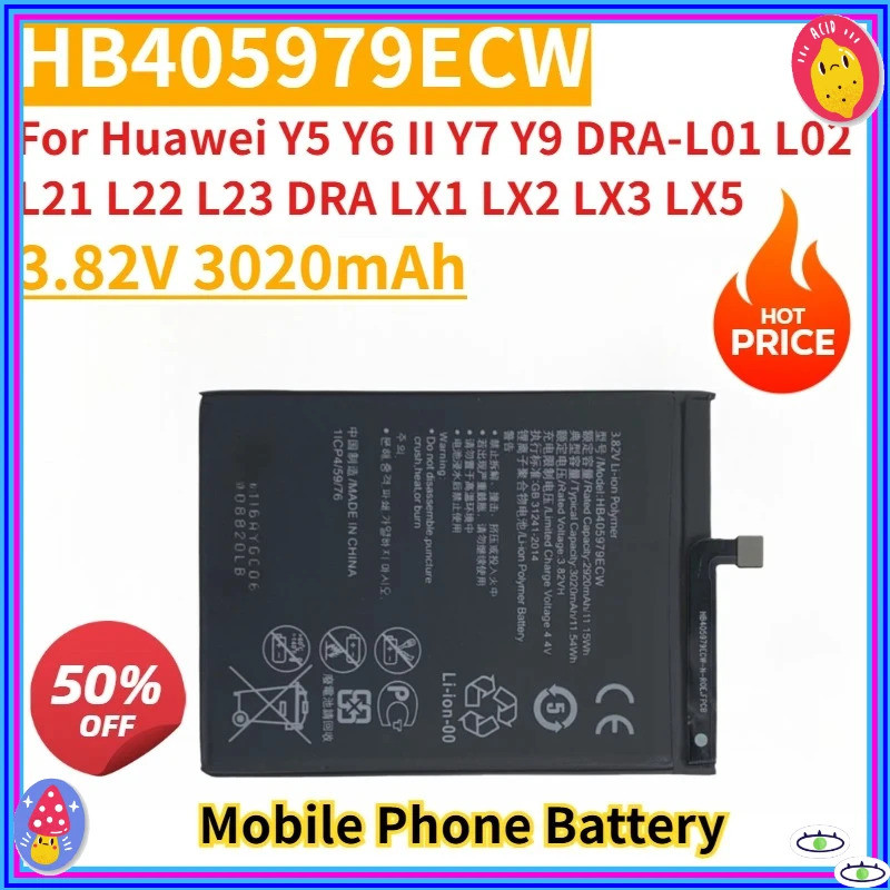 ใหม่เปลี่ยนแบตเตอรี่โทรศัพท์ 3.82V 3020mAh HB405979ECW สําหรับ Huawei Y5 Y6 II Y7 Y9 DRA-L01 L02 L21