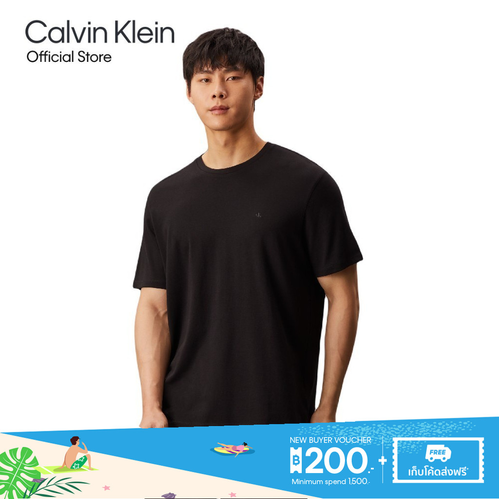 CALVIN KLEIN เสื้อยืดคอกลมแขนสั้นผู้ชาย Luxury Cotton T-shirt ทรง Relaxed รุ่น 4LB275G UB1 - สีดำ