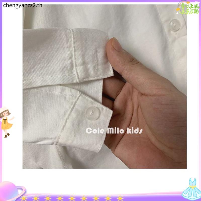 เสื้อเชิ้ต ผ้าฝ้าย และผ้าลินิน ทรงหลวม แฟชั่นฤดูใบไม้ผลิ และฤดูใบไม้ร่วง สไตล์เกาหลี สําหรับเด็กผู้ช