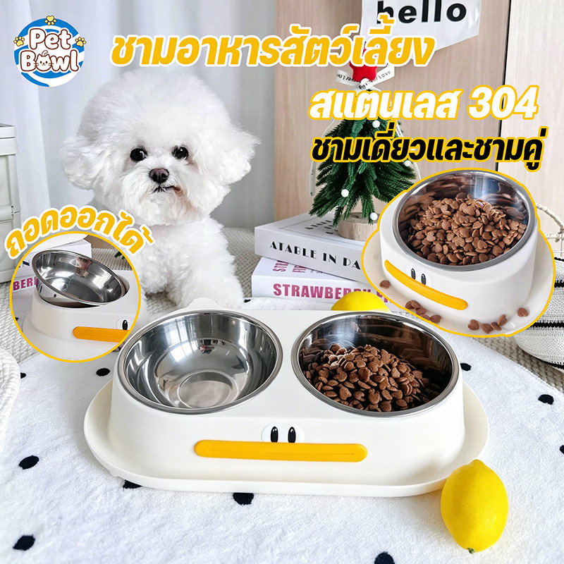 พร้อมส่ง🐱 ชามอาหารสัตว์เลี้ยง ชามสแตนเลส ชามคู่+ขาตั้งกันลื่น ลดภาระคอ ง่ายล้าง ลายแมว
