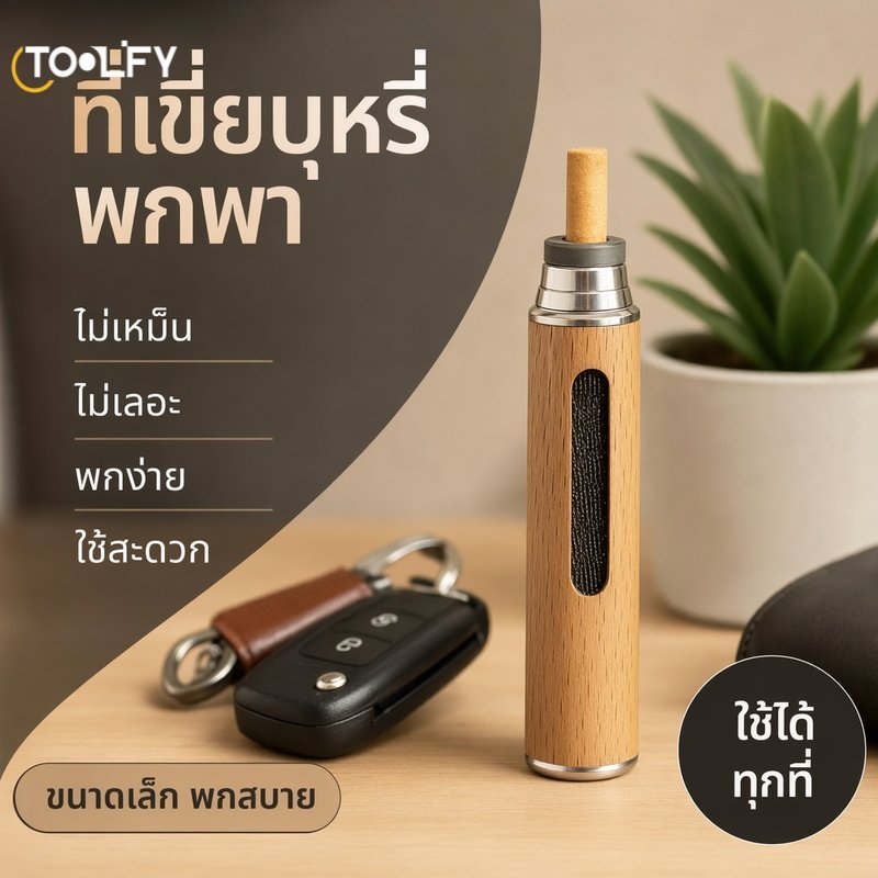 ที่เขี่ยบุหรี่พกพา ที่เขี่ยบุหรี่มีฝาปิด ทรงกระบอก ลายไม้ ลดกลิ่น กันขี้เถ้าหก โลหะผสม