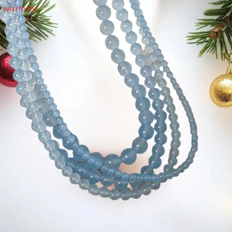 สร้อยคอลูกปัดหินธรรมชาติ สีชมพูและสีฟ้า ขนาด 4-8 มม. สำหรับผู้หญิง และเป็นของขวัญที่สวยงาม