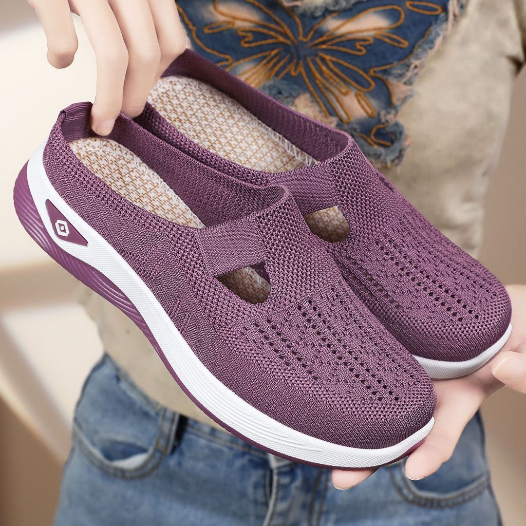 Half Slip-On รองเท้าผู้หญิง Breathable Toe-Covered รองเท้าแตะ SLIP-ON รองเท้าขี้เกียจร้อนขายรองเท้าตาข่าย