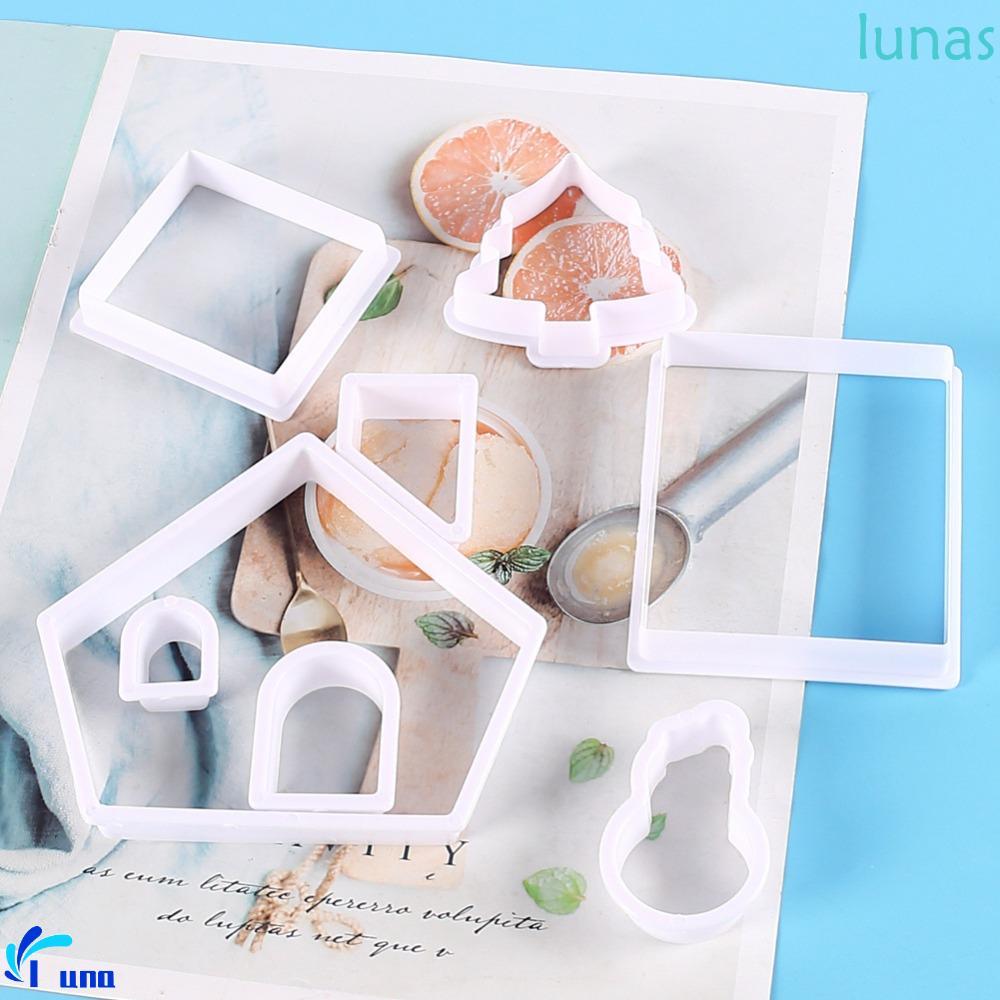 LUNASOL 8 ชิ้น/เซ็ตชุดเครื่องตัดคุกกี้, 3D DIY พลาสติก Gingerbread House Mould, การ์ตูน Pastry เค้กแ