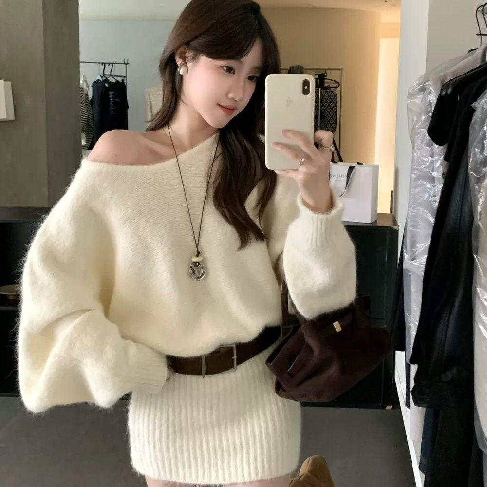 T Classy Loose Knit Off-the-Shoul