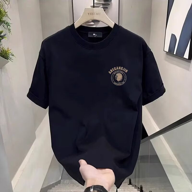 2026 เสื้อยืดแขนสั้นหนักผู้ชายด้านบนฤดูร้อนหลวมพิมพ์รอบคอIns Streetสวมใส่ชายอินเทรนด์เสื้อยืดAll-Mat