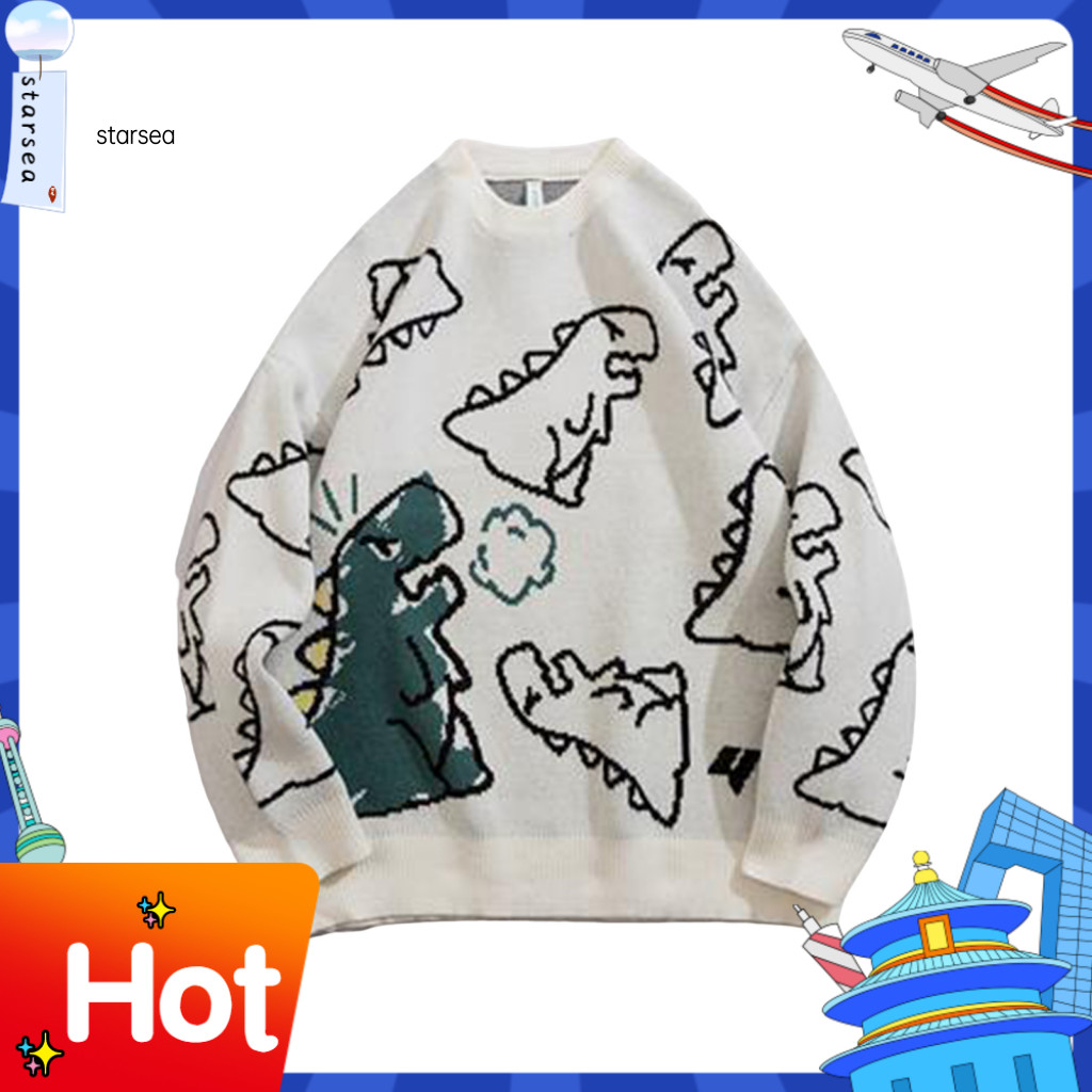 SRA ZK เสื้อกันหนาวเสื้อสวมหัวอบอุ่นชายการ์ตูนไดโนเสาร์พิมพ์เสื้อกันหนาวสําหรับสไตล์ฮิปฮอปแฟชั่นฤดูใ